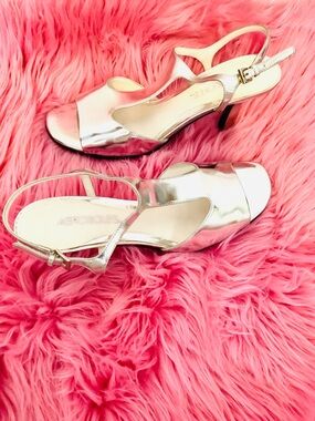 Sparkly Silver Metallic Slingback Heels